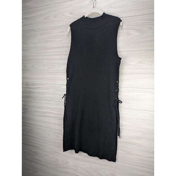 New York & Company Knit Lace Up Sides Cover Up Black Dress - Picture 3 of 6